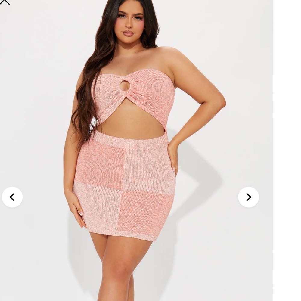 Fashion Nova‎ Brianna Knit Mini Dress Pink Marled Cutout Strapless size  Medium
